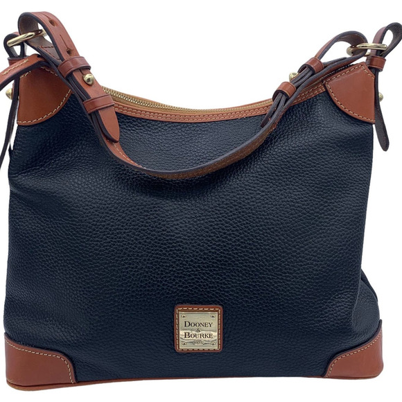 Dooney & Bourke Handbags - DB Dooney & Bourke Pebble Grain Hobo Black and Brown Shoulder Bag Purse